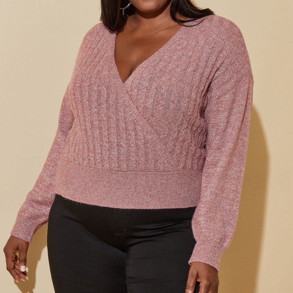 Lurex Faux Wrap Sweater